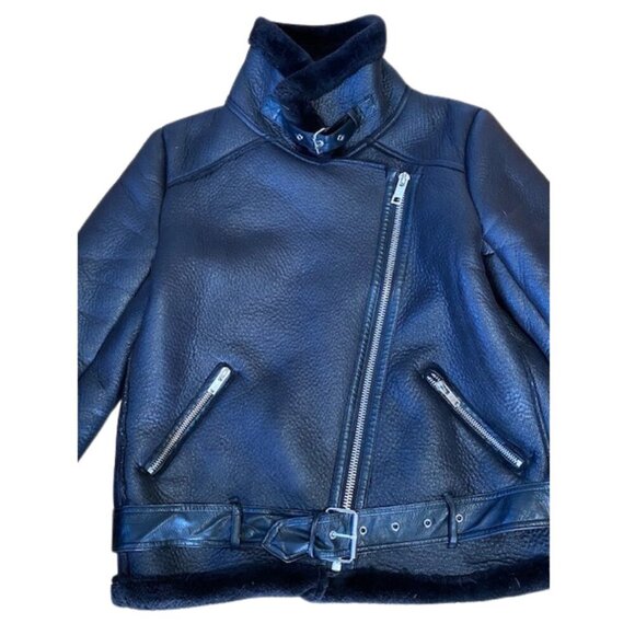 ZARA FAUX FUR & FAUX LEATHER WINTER BIKER JACKET - Picture 5 of 9